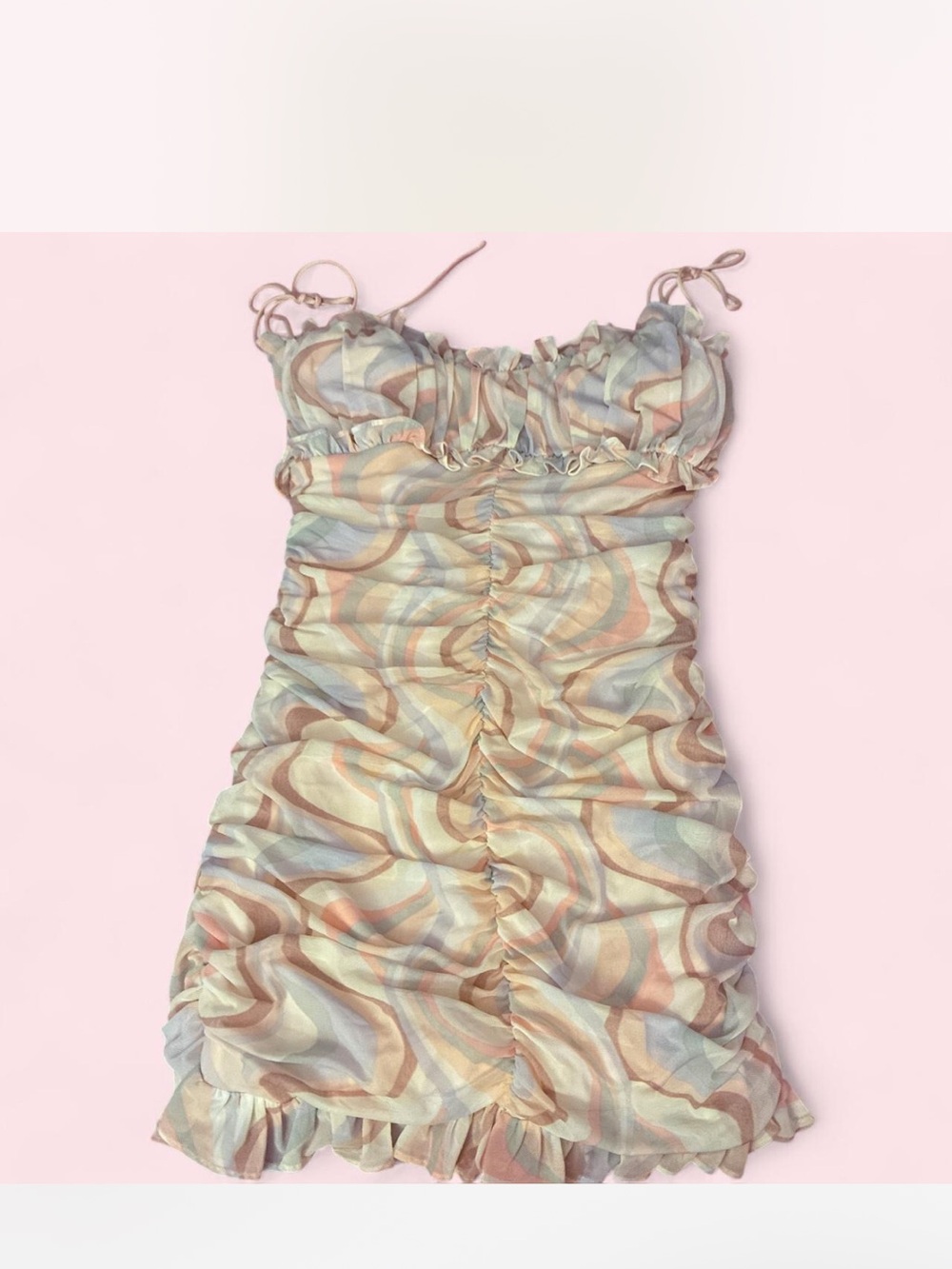 SHEIN Pastel Swirl Ruched Mini Dress - Pink, Cream, Blue